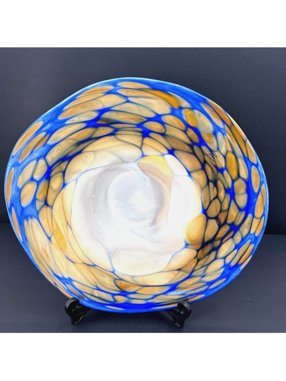 Sasaki Crystal Colorful Hand Blown Art Glass Venezia Centerpiece Bowl Platter